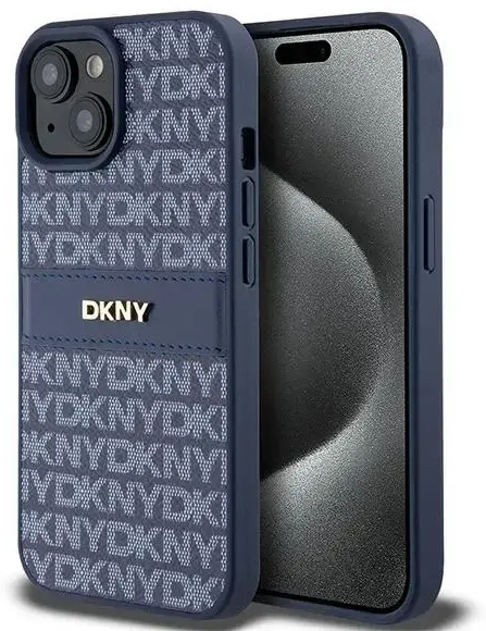 DKNY Leather Mono Stripe & Metal Logo case for iPhone 15 | 14 | 13 - blue