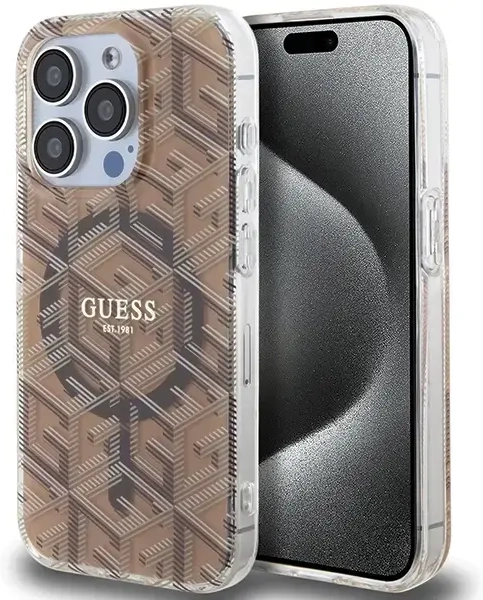 Guess GUHMP15LHGCUSTGW iPhone 15 Pro 6.1" brązowy|brown hardcase IML GCube MagSafe