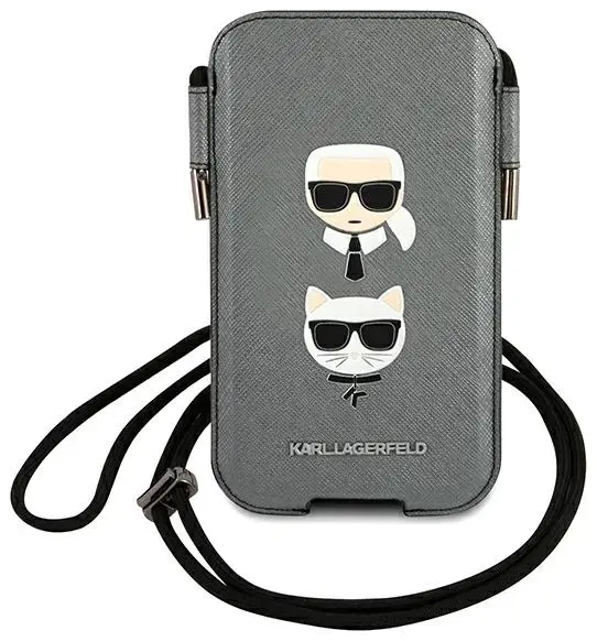 Karl Lagerfeld Torebka KLHCP12MOPHKCG 6,1" szary|grey hardcase Saffiano Ikonik Karl&Choupette Head