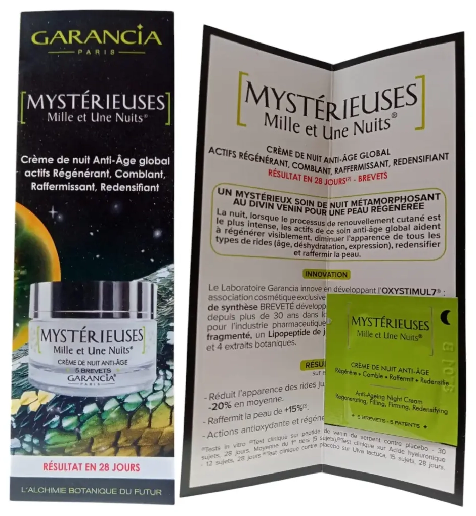 Garancia, Mysterieuses Mille et Une Nuits, senėjimą stabdantis naktinis kremas, veidui, 1 ml *Mėginys