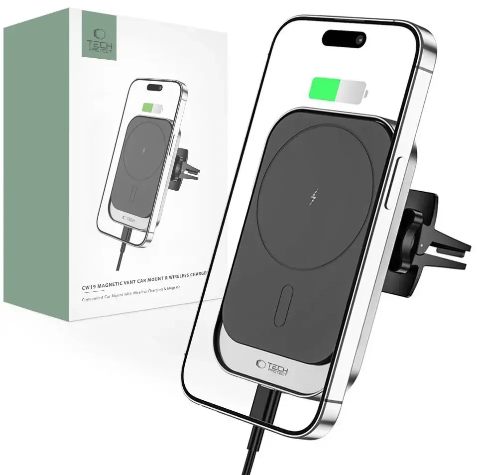 Tech-Protect CW19 magnetic car MagSafe holder with 15W inductive charger for air vent - black