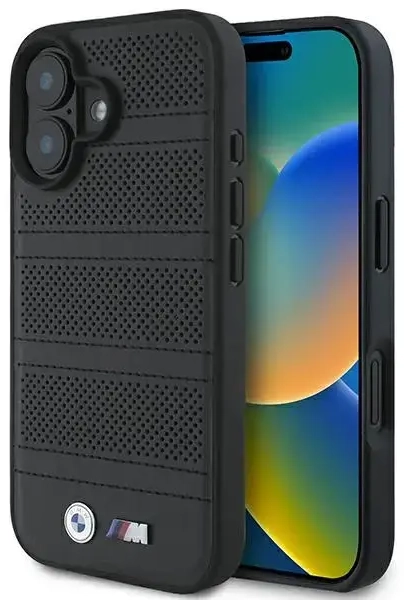 BMW BMHMP16S23PUSPK iPhone 16 6.1" czarny|black hardcase M Perforated And Stitched Line MagSafe