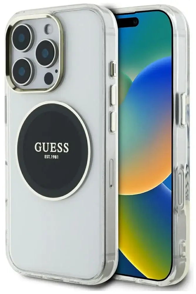Guess IML Metal Colored Circle Classic Logo MagSafe Phone Case for iPhone 16 Pro Max Black