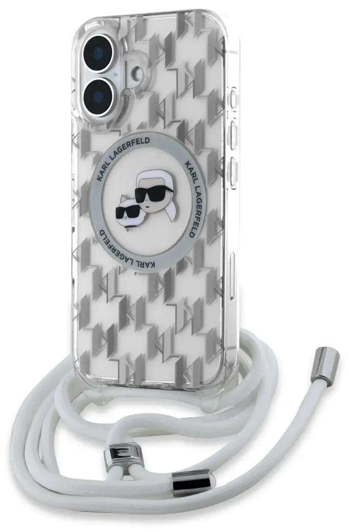 Karl Lagerfeld KLHMP16SHCKCKLCT iPhone    16 6.1" transparent hardcase IML Crossbody Monogram Karl & Choupette Head MagSafe