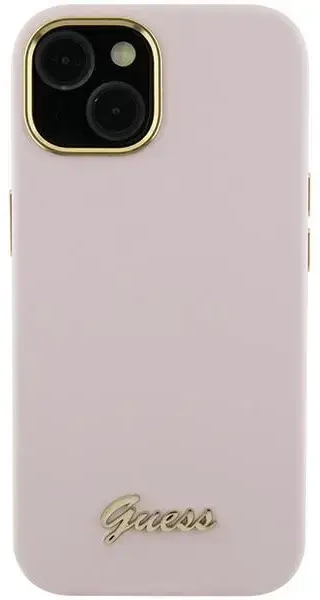 Guess GUHCP15XSMBSLP iPhone 15 Pro Max 6.7" różowy|pink hardcase Silicone Script Metal Logo & Frame
