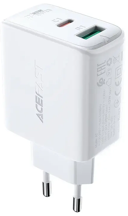 Acefast A5 tīkla lādētājs | 32W | PPS, PD, QC 3.0 | USB-C, USB-A | balts