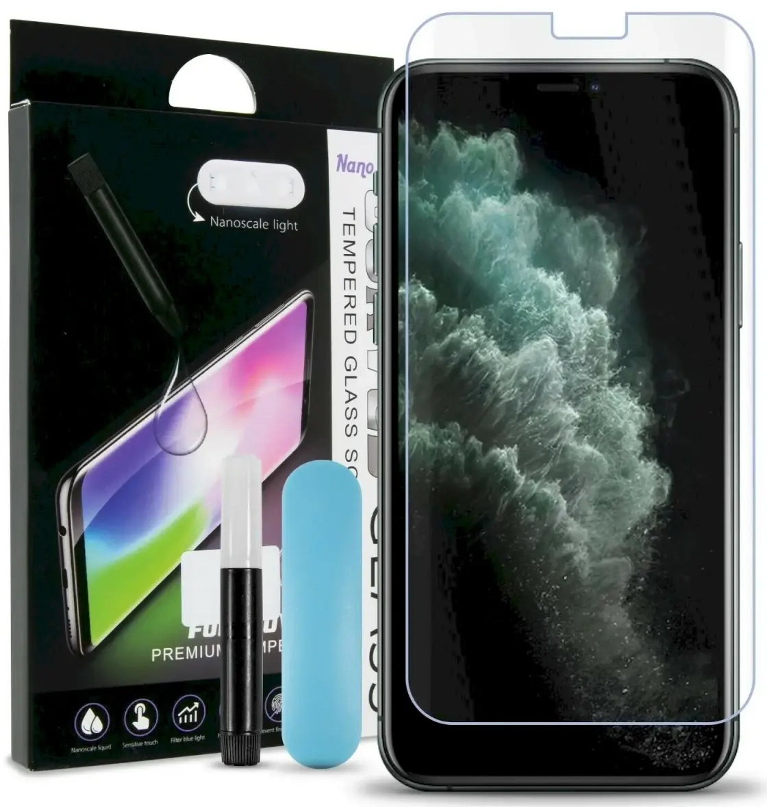 Fusion UV 9H aizsargstikls pilnam ekrānam telefonam iPhone 11 Pro Max