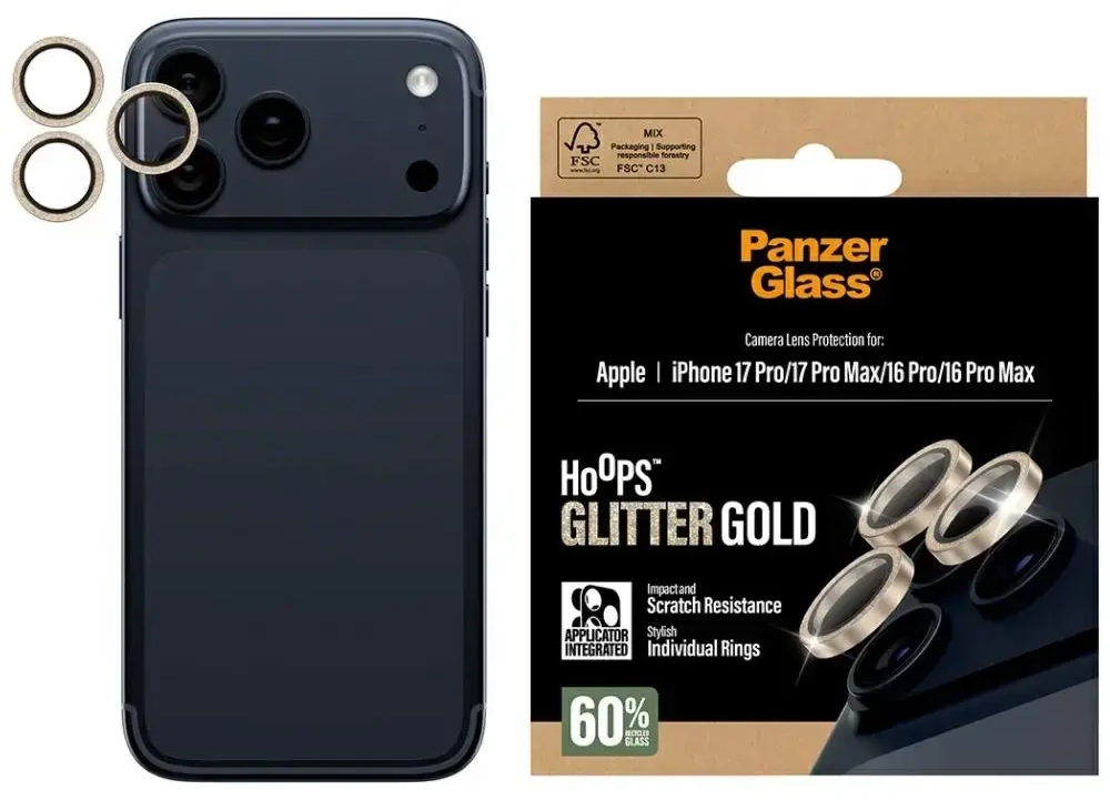 Tempered glass lens protector PanzerGlass Hoops Glitter for iPhone 17 Pro | 17 Pro Max | 16 Pro