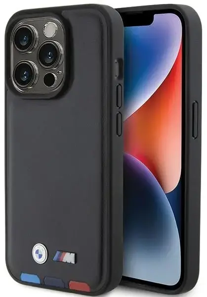 BMW BMHCP15L22PTDK iPhone 15 Pro 6.1" czarny|black Leather Stamp Tricolor