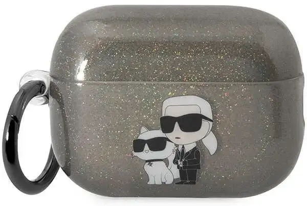 Karl Lagerfeld KLAP2HNKCTGK Airpods Pro 2 vāciņš melns|Gliter Karl Choupette