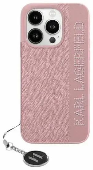 Karl Lagerfeld KLHCP15SPSAKDGCP iPhone 15 | 14 | 13 6.1" różowy|pink hardcase Saffiano Rhinestones & Charm