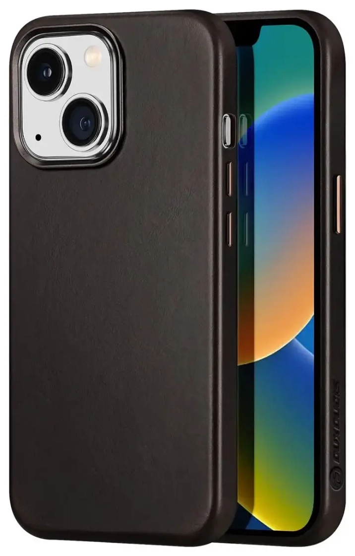Dux Ducis Naples dėklas iPhone 14 Plus, odinis dangtelis (suderinamas su MagSafe), tamsiai rudas