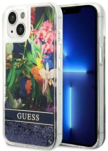 Guess GUHCP14MLFLSB iPhone 14 Plus 6,7" niebieski|blue hardcase Flower Liquid Glitter