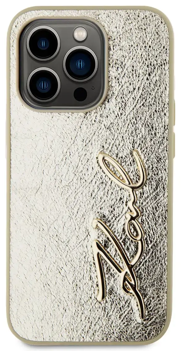 Karl Lagerfeld Wrinkled PU Signature Logo Case for iPhone 15 Pro Gold