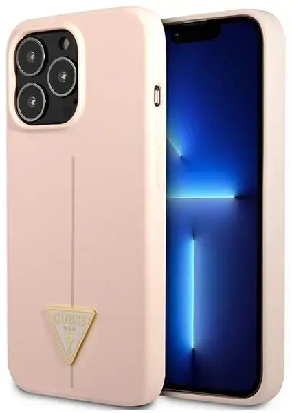 Guess Silicone Line Triangle dėklas, skirtas iPhone 13 Pro Max, rožinis