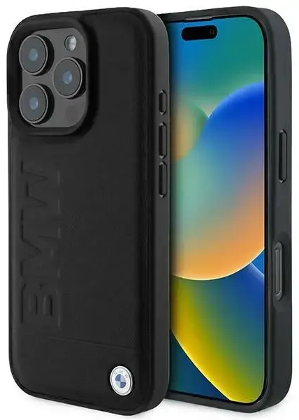BMW BMHCP16LSLLBK iPhone 16 Pro 6.3" czarny|black hardcase Leather Hot Stamp