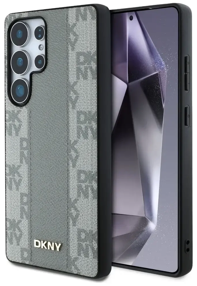 Case DKNY Leather Checkered Pattern MagSafe for Samsung Galaxy S25 Ultra taupe