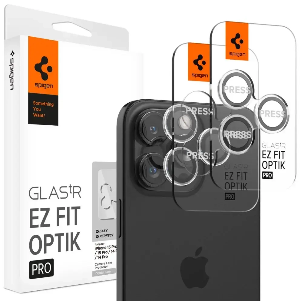 SPIGEN OPTIK PRO GLAS.TR "EZ FIT" KAMERAS AIZSARGS 2-PACK IPHONE 14 PRO | PRO MAX | 15 PRO | PRO MAX | 16 PRO | PRO MAX CRYSTAL CLEAR