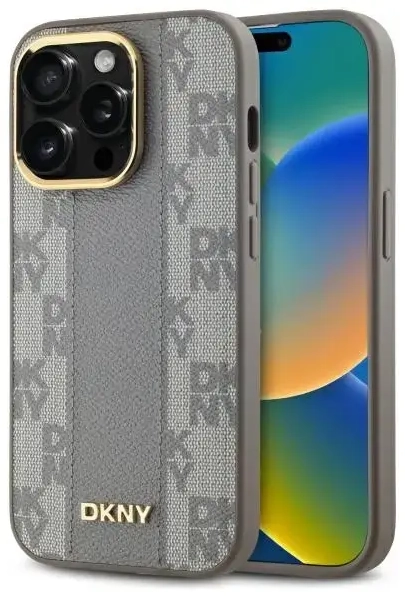 DKNY DKHMP14LPCPVSLE iPhone 14 Pro 6.1" beżowy|beige hardcase Leather Checkered Mono Pattern MagSafe