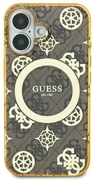 Guess GUHMP16LH4PYEEW iPhone 16 Pro 6.3" brązowy|brown hardcase IML Peony On 4G Background MagSafe