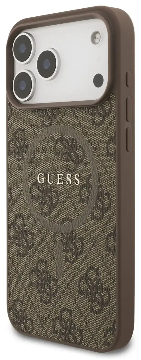 Guess PU Leather 4G Colored Ring phone case with MagSafe support for iPhone 17 Pro Max brown