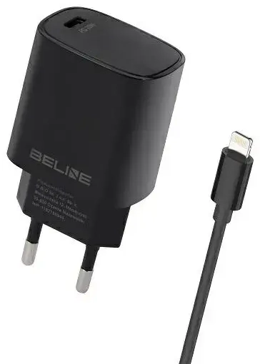 Beline BLNCB20L tīkla lādētājs | 20W | PD 3.0 | USB-C, Lightning | Lightning vads komplektā | melns