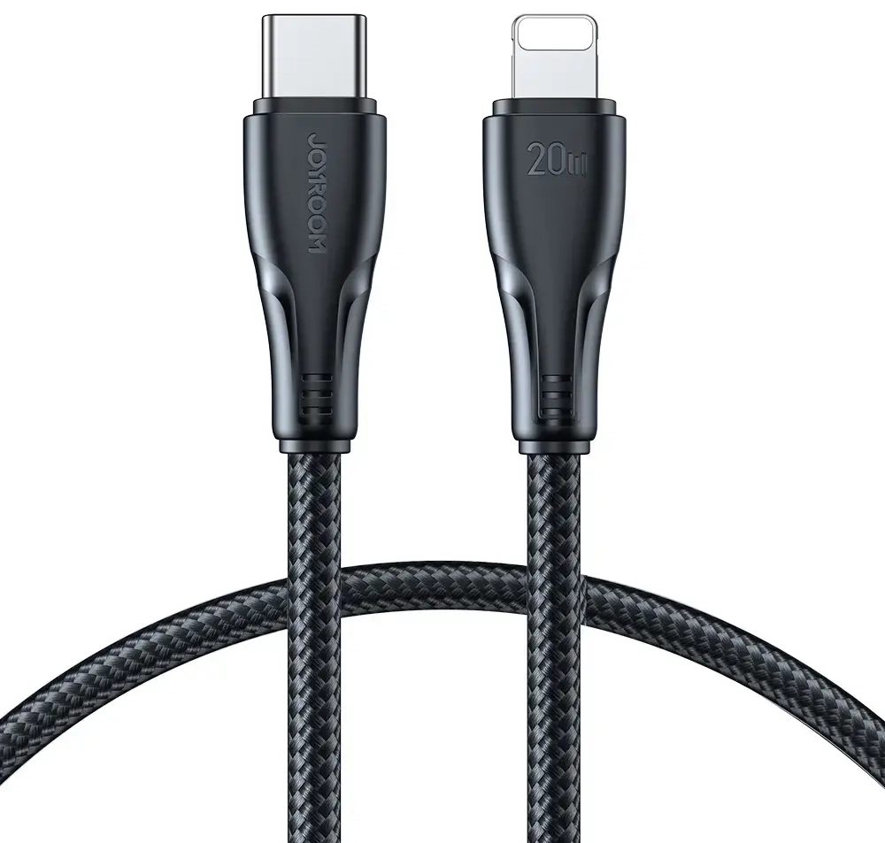 Joyroom Surpass Series A11 duomenų perdavimo ir įkrovimo laidas | USB-C į „Lightning“ | 20W | 0.25m | juodas