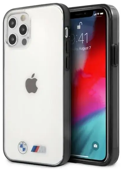 BMHCP12LMBTOK BMW M Metallic Black Edges Hard Case for iPhone 12 Pro Max 6.7 Transparent