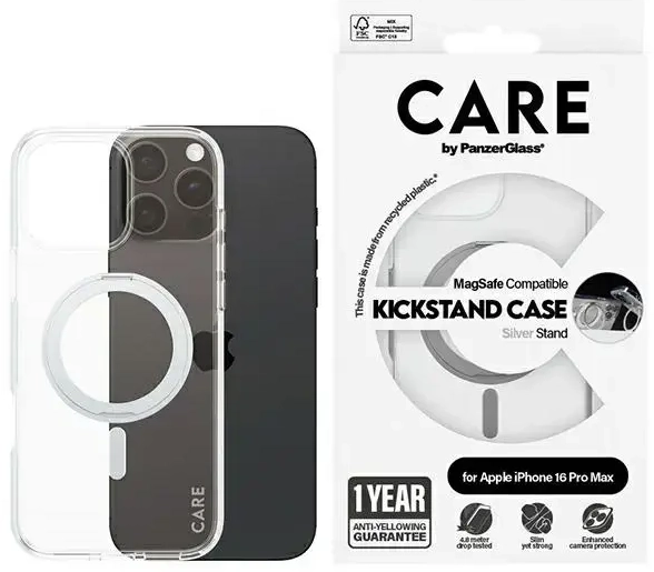 CARE by PanzerGlass Feature Kickstand Case iPhone 16 Pro Max 6,9" srebrny|silver MagSafe 1328