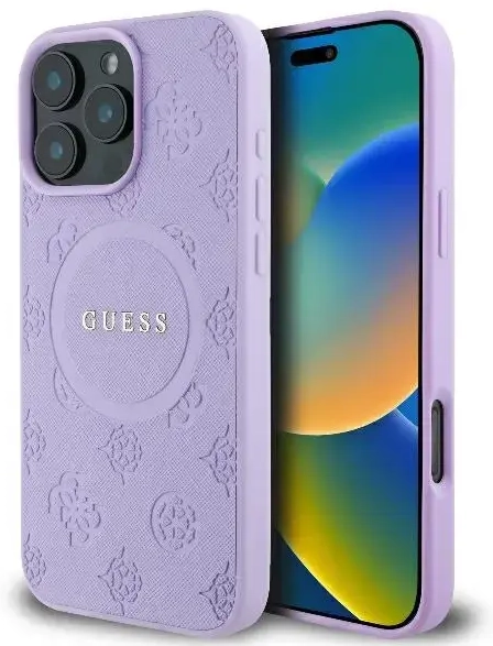 Guess case for iPhone 16 Pro Max 6,9" GUHMP16XPSAPSMEU Saffiano Peony Classic Logo purple MagSafe