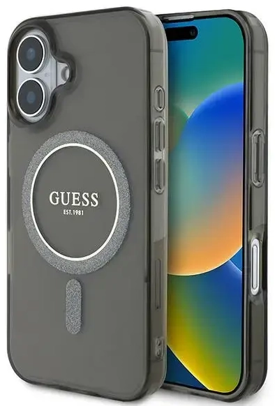 Guess GUHMP16SHFGEREK iPhone 16 6.1" czarny|black hardcase IML Glitter Circle MagSafe