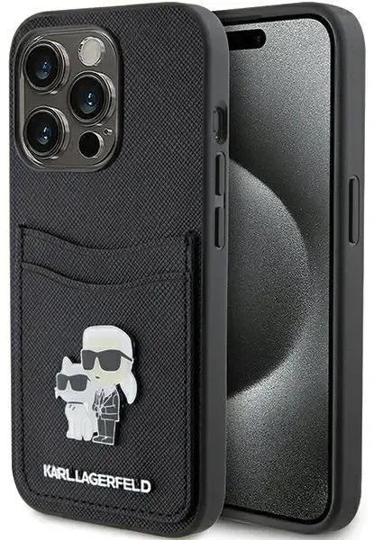 Karl Lagerfeld KLHCP15LSAPKCNPK iPhone 15 Pro 6.1" czarny|black hardcase Saffiano Cardslot Karl&Choupette Metal Pin