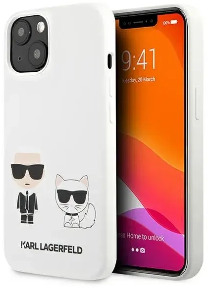 KLHCP13SSSKCW Karl Lagerfeld and Choupette Liquid Silicone Case for iPhone 13 mini White