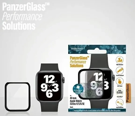PanzerGlass Curved Apple Watch 4|5|6|SE 40mm Antibacterial czarny|black
