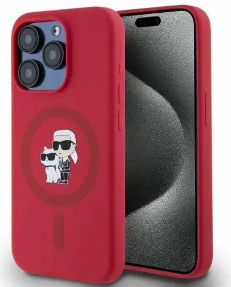 Karl Lagerfeld KLHMP15LSCMKCRHR iPhone 15 Pro 6.1" czerwony|red hardcase Silicone KC Heads Ring MagSafe