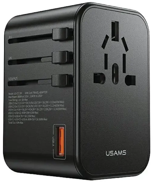 USAMS US-CC199 tīkla lādētājs | 65W | USB-A, USB-C | melns
