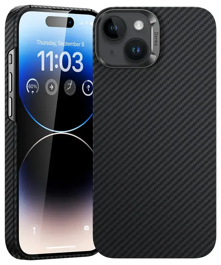 Benks Magnetic Armor Air Kevlar Case Metal Frame 600D maciņš telefonam iPhone 15 Plus melns