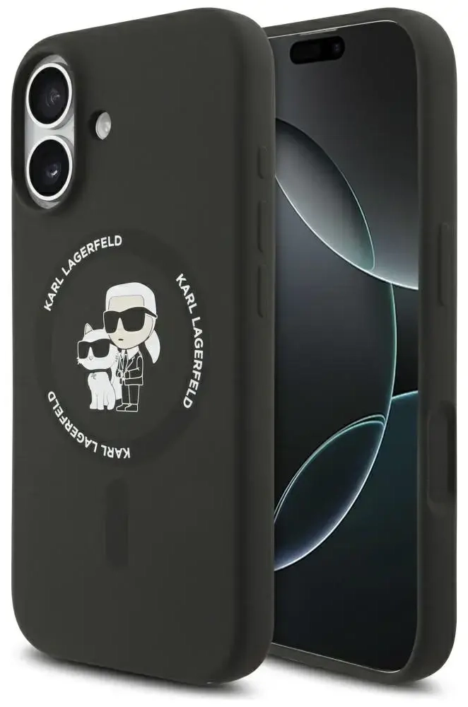 Karl Lagerfeld Liquid Silicone Karl and Choupette MagSafe Case for iPhone 17 Black