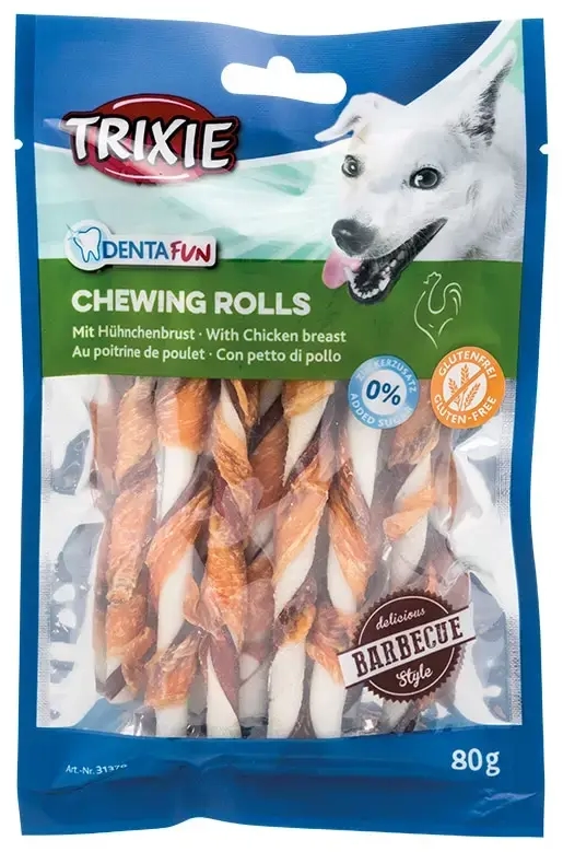 Skanėstas šunims: Trixie Denta Fun barbecue chewing rolls, chicken, 12 cm, 10 vnt. | 80 g