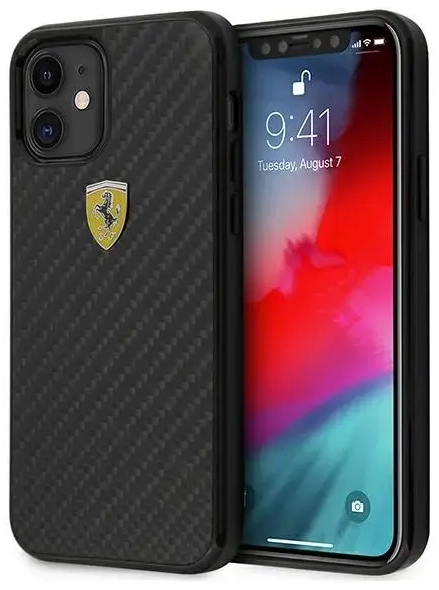 Ferrari FERCAHCP12SBK iPhone 12 mini 5,4" czarny|black hardcase On Track Real Carbon