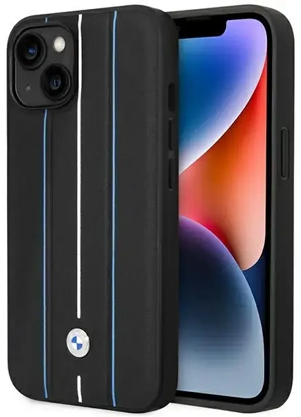 Etui BMW BMHCP14S22RVSK iPhone 14 6.1" czarny|black hardcase Leather Stamp Blue Lines