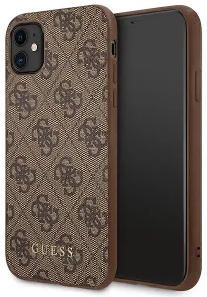 Guess GUHCN61G4GFBR iPhone 11 6,1" brązowy|brown hard case 4G Metal Gold Logo