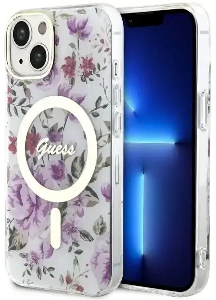 Guess Flower MagSafe case for iPhone 14 - transparent