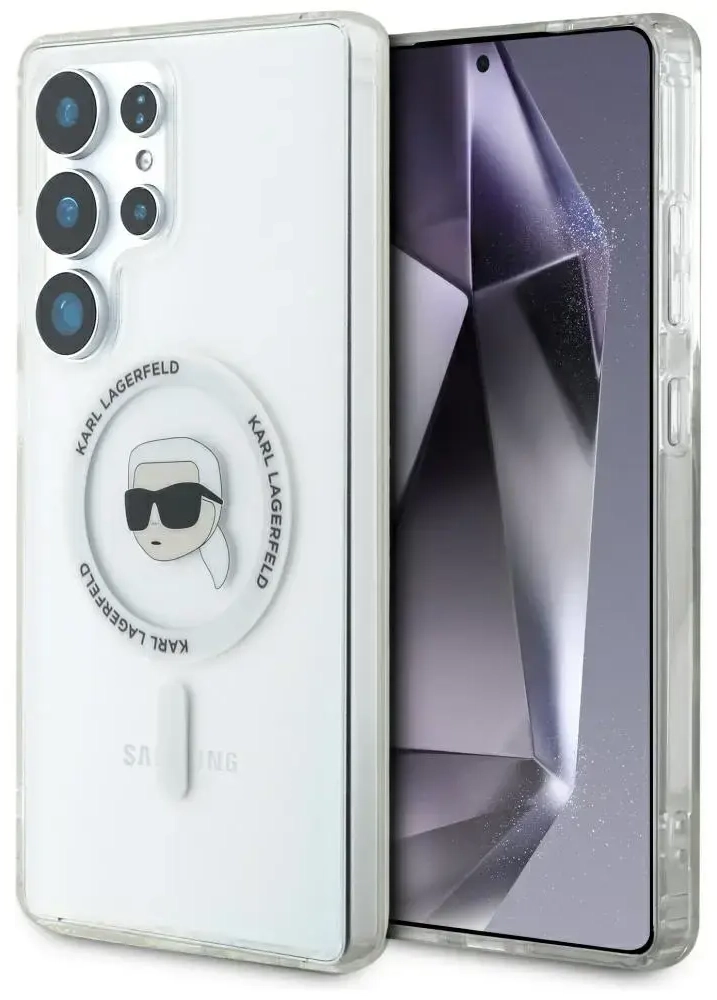 Etui Karl Lagerfeld Button Karl Head      Printed Logo MagSafe Samsung Galaxy S25 Ultra biały