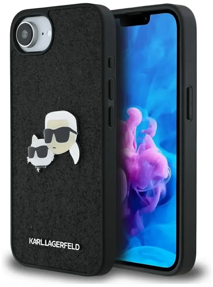 Case Karl Lagerfeld Fixed Glitter        Karl&Choupette Heads Metal Pin for iPhone 16e black