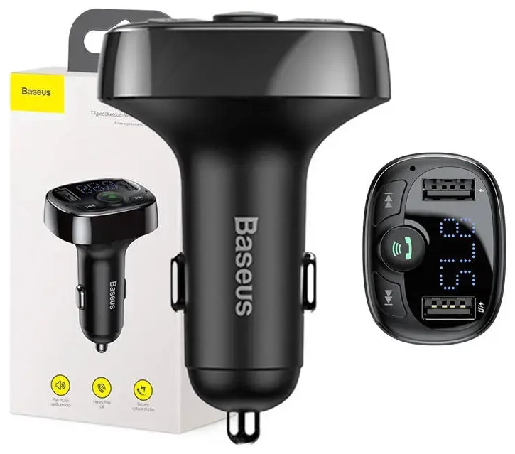 Baseus FM-saatja T-tüüpi Bluetooth 2xUSB microSD (must)