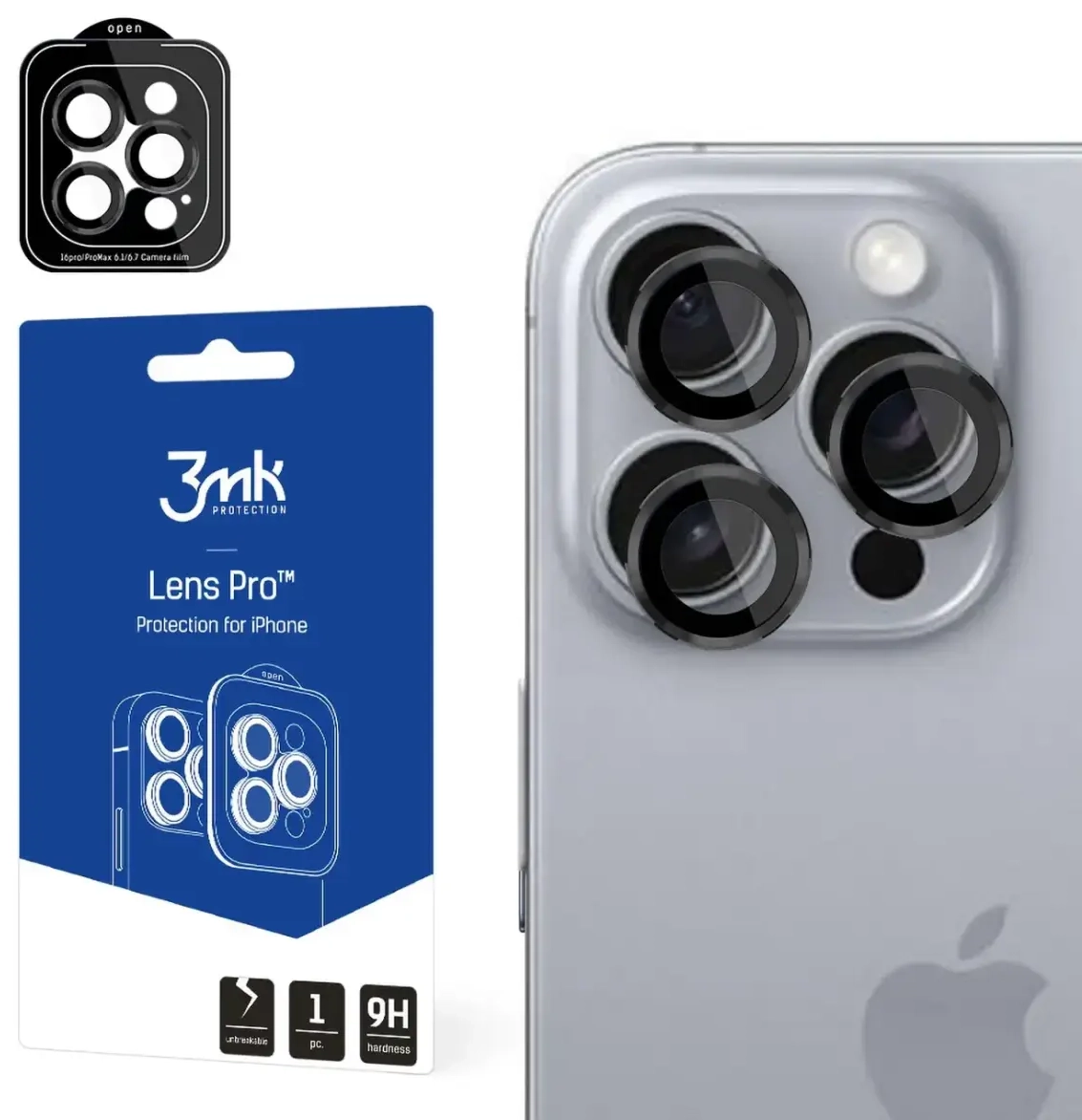 3mk Lens Protection Pro kameras vāciņš ar melnu rāmi iPhone 16 Pro | 16 Pro Max