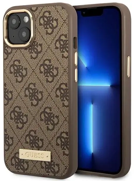 Guess PU 4G MagSafe suderinamas dėklas iPhone 14 Plus rudas