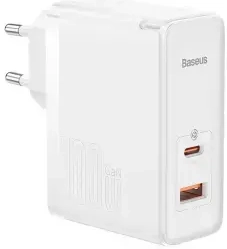 Baseus GaN5 Pro tīkla lādētājs | 100W | GaN | USB-C, USB-A | USB-C uz USB-C vads komplektā | balts