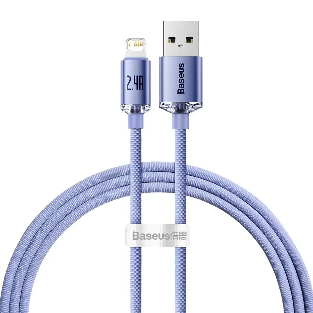 Baseus Crystal Shine datu pārraides un uzlādes vads | USB-A uz Lightning | 12W | 1.2m | violets